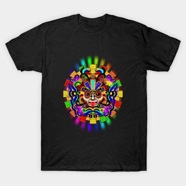 Aztec Warrior Mask Rainbow Colors T-Shirt by BluedarkArt